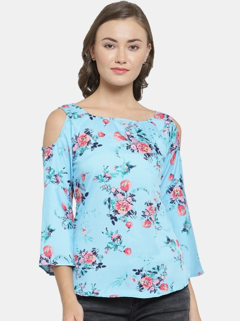 

Enchanted Drapes Blue Floral Print Crepe Top