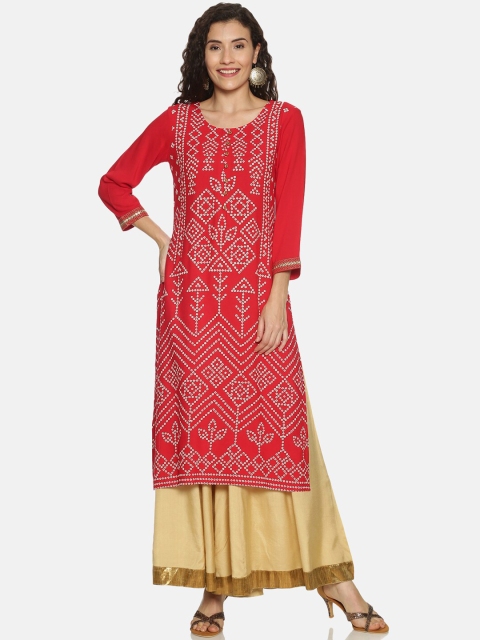 

Saffron Threads Women Red Bandhani Printed Kurta