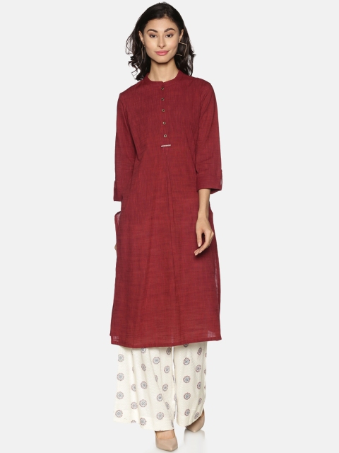 

Saffron Threads Women Maroon Pure Cotton Kurta