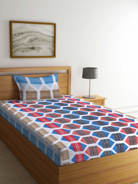 

KLOTTHE Multicoloured Geometric 210 TC Single Bedsheet with 1 Pillow Covers, Multi