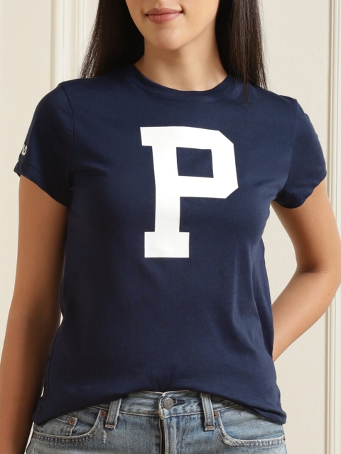 

Polo Ralph Lauren Women Navy Blue & White Typography Printed Pure Cotton T-shirt