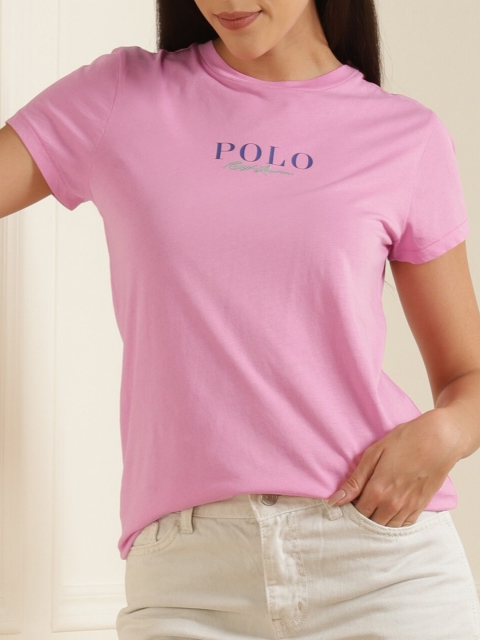 

Polo Ralph Lauren Women Pink Typography Applique T-shirt