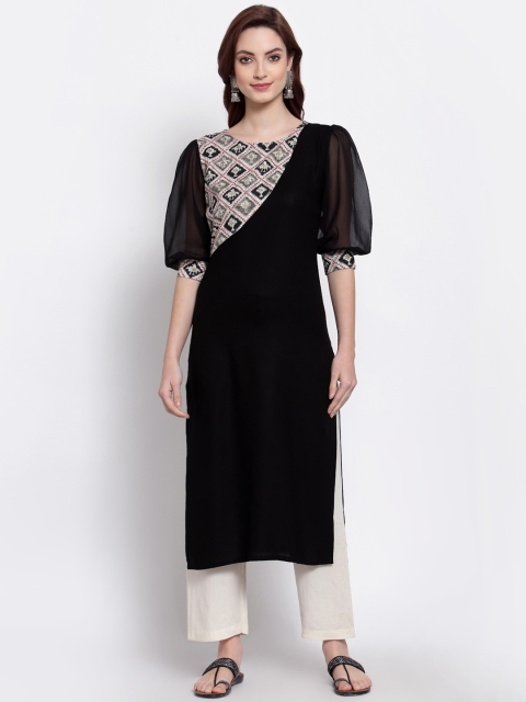 

KALINI Women Black Yoke Design Thread Work Kurta