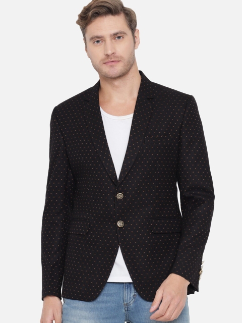 

Maxence Men Black & Brown Printed Slim-Fit Single-Breasted Party Blazer