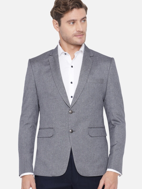 

MAXENCE Men Grey Self Design Single-Breasted Formal Blazer
