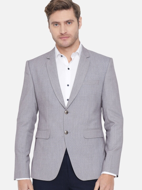 

MAXENCE Men Grey Self-Design Single-Breasted Formal Blazer