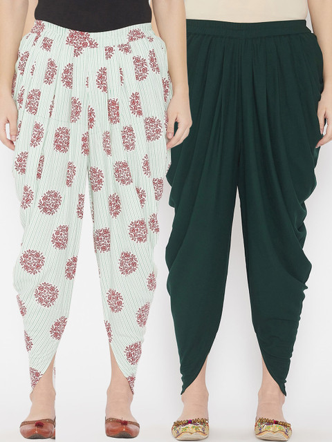 

TULIP 21 Women Off White & Green Pack Of 2 Dhoti Pants
