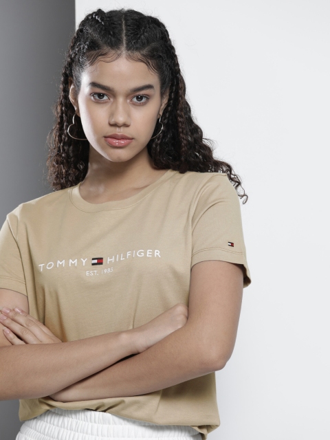 

Tommy Hilfiger Women Beige & White Printed Organic Cotton T-shirt