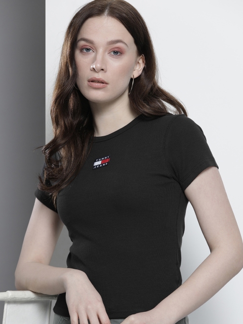 

Tommy Hilfiger Women Black Solid Round-Neck Casual T-shirt