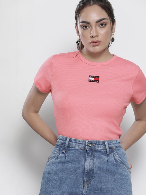 

Tommy Hilfiger Women Pink Applique Detail Ribbed T-shirt