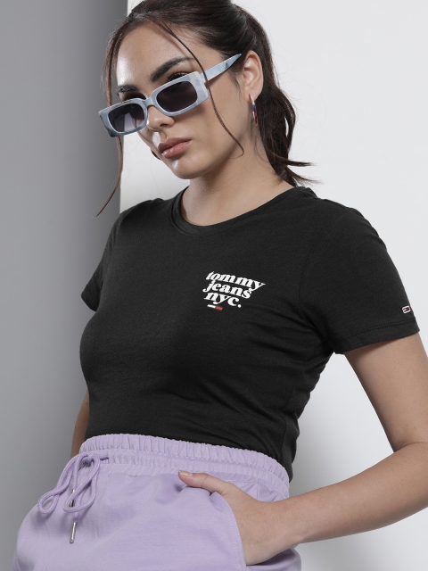 

Tommy Hilfiger Women Black Slim Fit T-shirt with Printed Detail