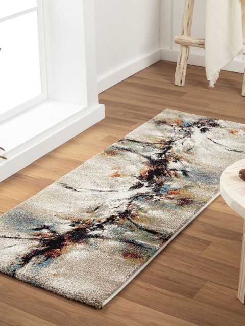 

OBSESSIONS Beige and Teal Anti Static Printed Floor Runner