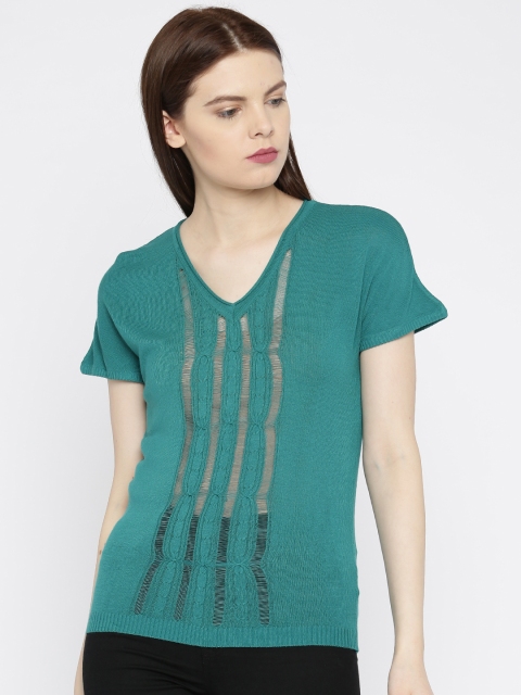 

Park Avenue Woman Teal Blue Patterned Top