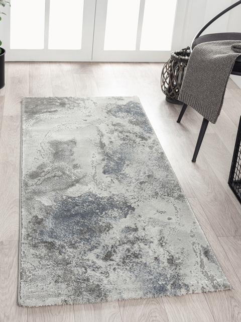 

OBSESSIONS Grey and Blue Printed Floor Runner