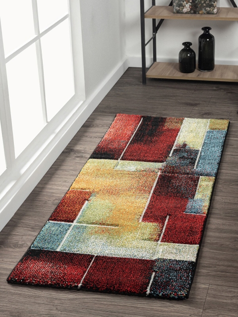 

OBSESSIONS Maroon Geometric Floor Runner