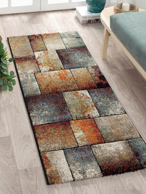 

OBSESSIONS Orange & Grey Geometric Printed Floor Runner