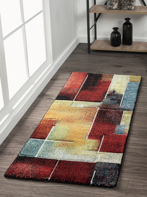 

OBSESSIONS Maroon & Mustard Yellow Geometric Bedroom Floor Runner