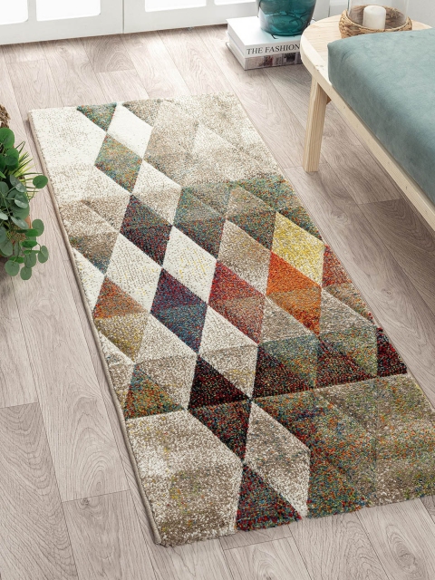 

OBSESSIONS Beige and Orange Printed Floor Runner