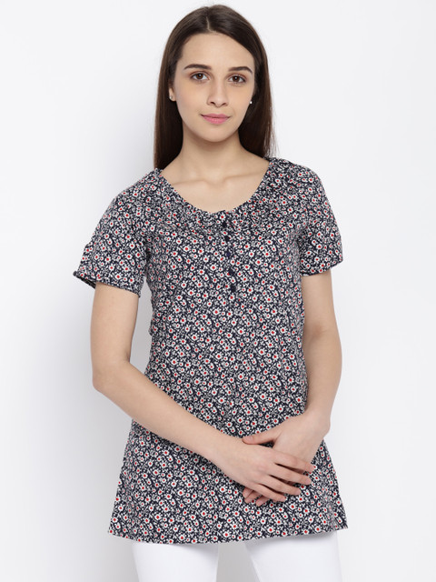 

Park Avenue Women Navy Blue Printed Regular Pure Cotton Top