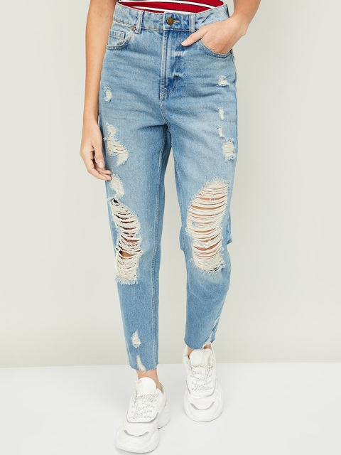 

Ginger by Lifestyle Women Blue Straight Fit Highly Distressed Heavy Fade Jeans