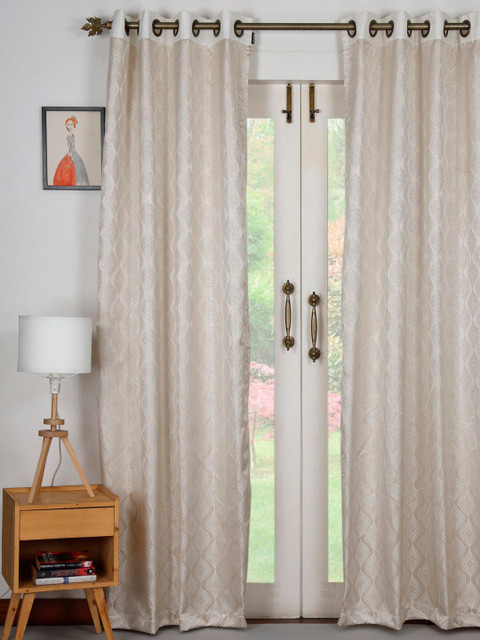

Ariana Cream-Coloured & Silver-Toned Abstract Design Long Door Curtain