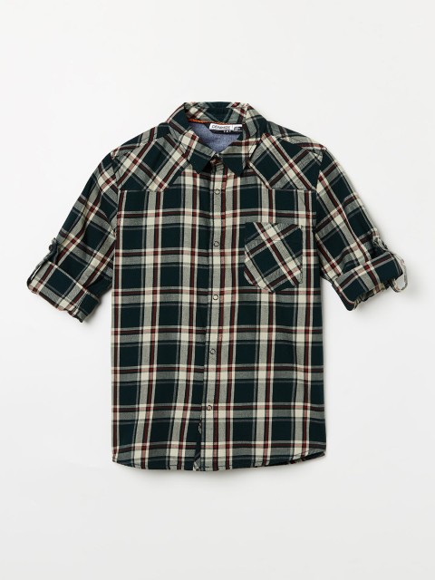 

Fame Forever by Lifestyle Boys Green Tartan Checks Checked Casual Shirt