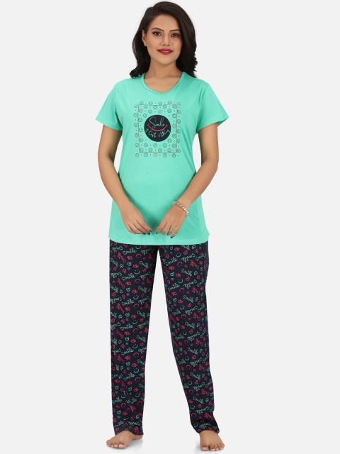 

Charak Women Green & Black Printed Pure Cotton Night suit