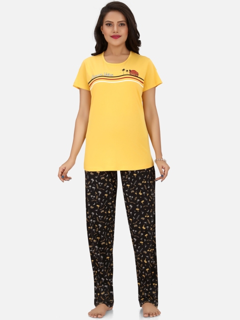 

Charak Women Yellow & Black Printed Pure Cotton Night suit