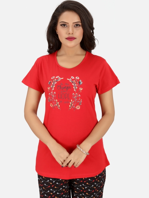 

Charak Women Red & Black Printed Pure Cotton Night suit