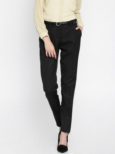 

Park Avenue Black Striped Tapered Fit Formal Trousers