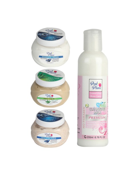 

Pink Plums Set of 4 Facial Kit, Multi