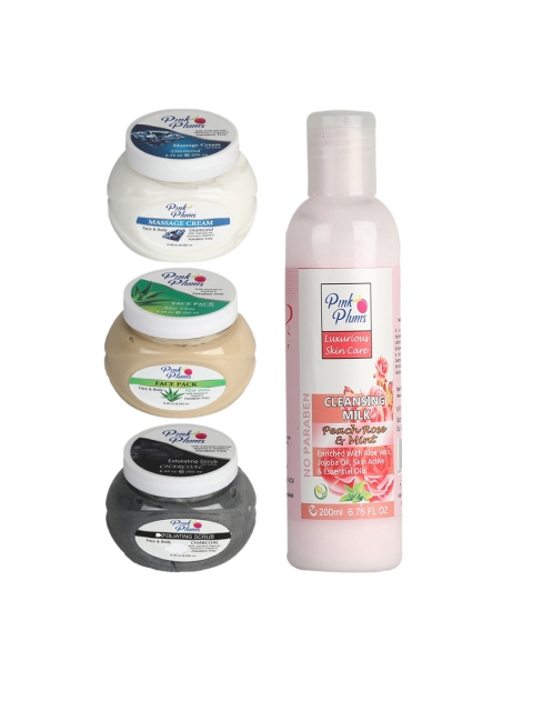 

Pink Plums Set Of 4 Paraben Free Facial Kit, Multi