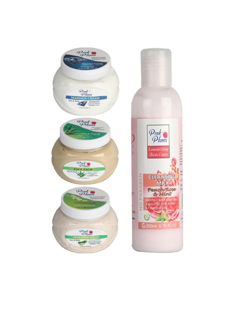 

Pink Plums diamond Aloevera Peach Rose & Mint Cucumber Facial Kit-4 Pieces, Multi