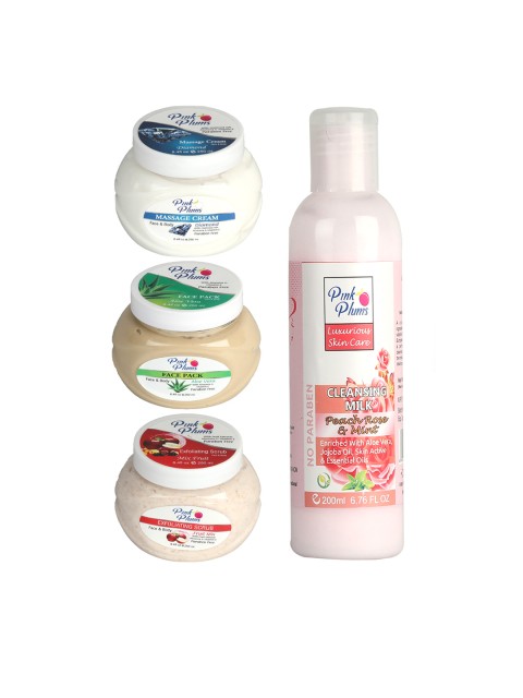 

Pink Plums Set of 4 Facial Kit, Multi