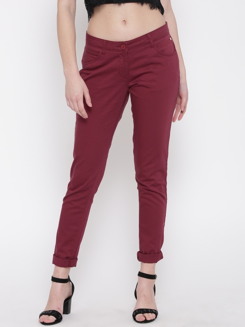 

Park Avenue Women Maroon Solid Flat-Front Casual Trousers