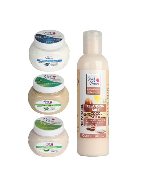 

Pink Plums Diamond Aloevera Cocoshea Cucumber Facial Kit-4 Pieces, Multi