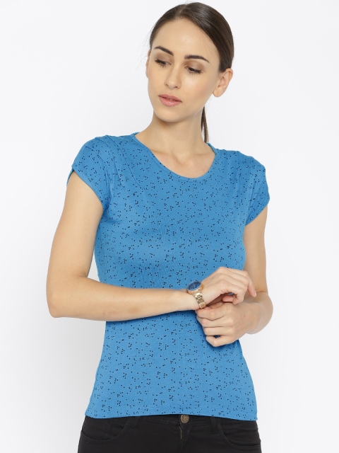 

Park Avenue Women Blue Printed Round Neck T-Shirt