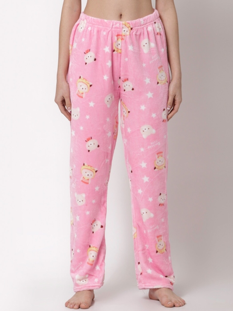 

KLOTTHE Women Pink Printed Straight Winter Lounge Pants