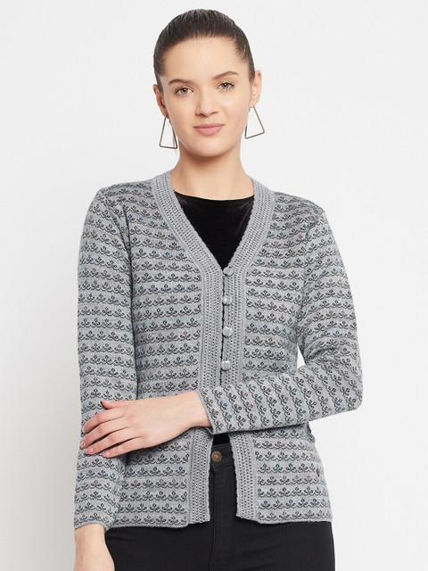 

Duke Women Grey Floral Printed Front Open Cardigan