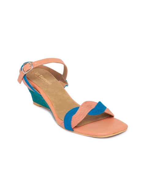 

Sole To Soul Women Pink & Blue Colourblocked Wedge Heels