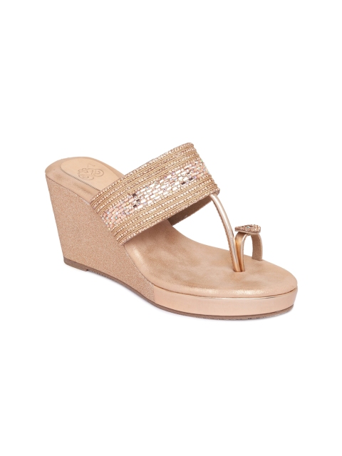 

Sole To Soul Women Gold-Toned & Silver-Toned Embellished Wedge Heels