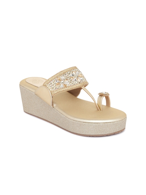 

Sole To Soul Gold-Toned Embellished Party Wedge Sandals
