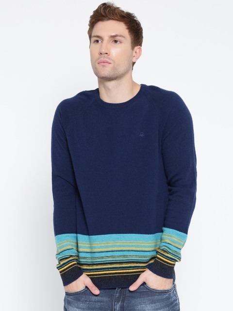 

United Colors of Benetton Men Navy Patterned Sweater, Navy blue