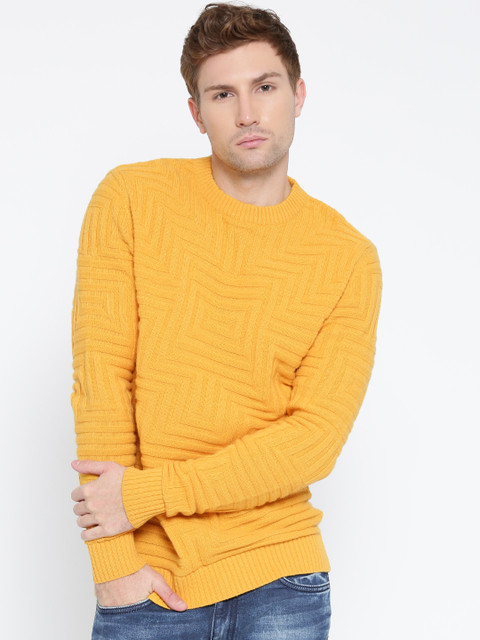 

United Colors of Benetton Men Yellow Patterned Sweater