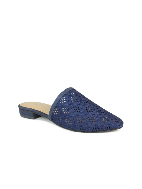 

Inc 5 Navy Blue Ethnic Block Mules with Laser Cuts
