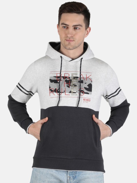 

Monte Carlo Men Grey Melange Colourblocked Hooded Sweatshirt
