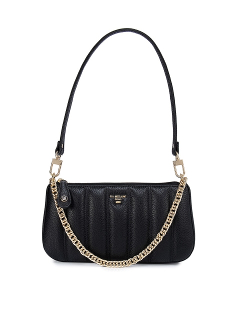 

Da Milano Black Textured Leather Structured Handheld Bag with Quilted