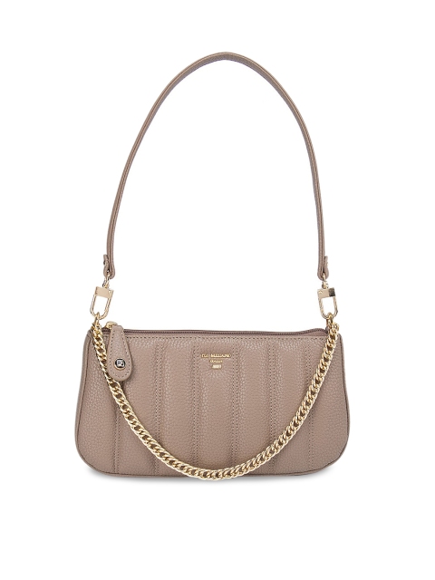 

Da Milano Taupe Leather Structured Handheld Bag with Quilted Detail