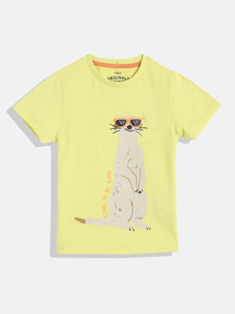 

Marks & Spencer Boys Yellow & Beige Printed Pure Cotton T-shirt