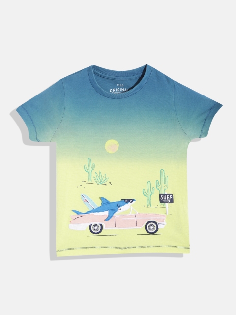 

Marks & Spencer Boys Teal Blue & Yellow Ombre Printed Pure Cotton T-shirt